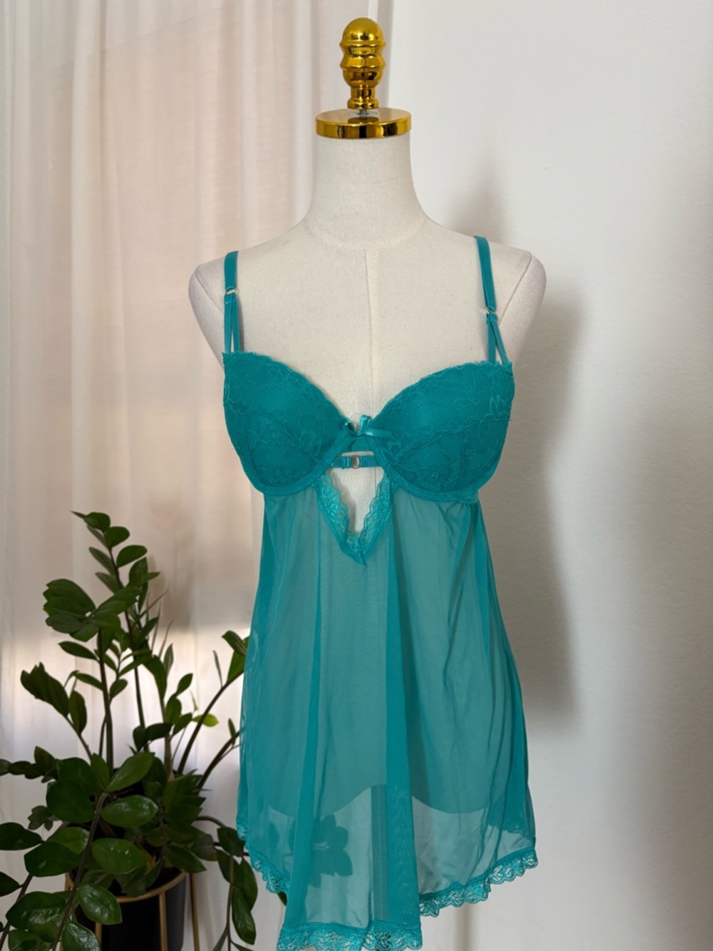 💙 Y2K Teal Lace Mesh Babydoll Chemise | Fairy Coquette Sheer Lingerie Slip Dress